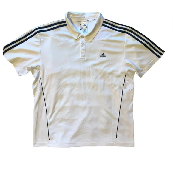 Adidas Climacool White Polo T-shirt Button Collar Team Logo Embroidered on Back - Picture 1 of 9
